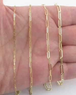 14k Yellow Gold Paperclip Chain Necklace 16" 18" 20" 24" - 1.5 mm - 6.1 mm